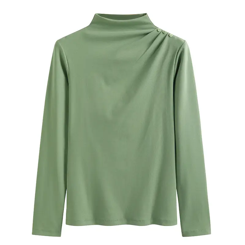 Women's Orange Slim Fit High-Collar T-Shirt Long Sleeve