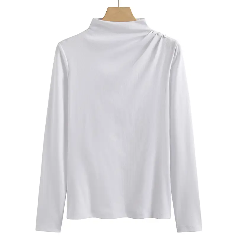 Women's Orange Slim Fit High-Collar T-Shirt Long Sleeve