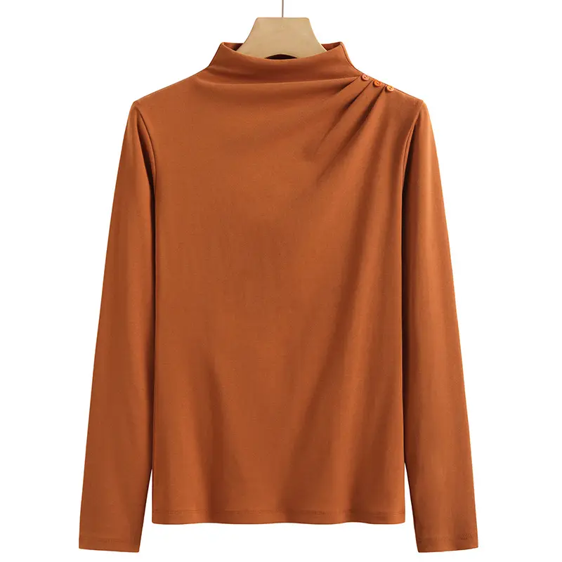 Women's Orange Slim Fit High-Collar T-Shirt Long Sleeve