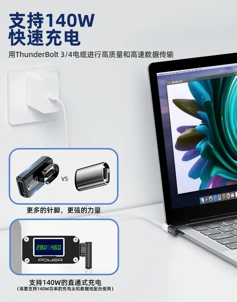 USB C Magnetic Adapter 140W Fast Charging MacBook4K — feature 5