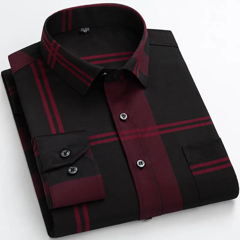 Men's Blue Plaid Button Shirt with Gold Embroidery - Image 10