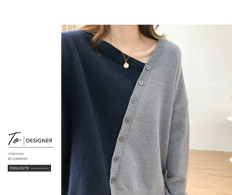 Women Irregular Knitted Pullover Sweater Blue Grey — feature 14