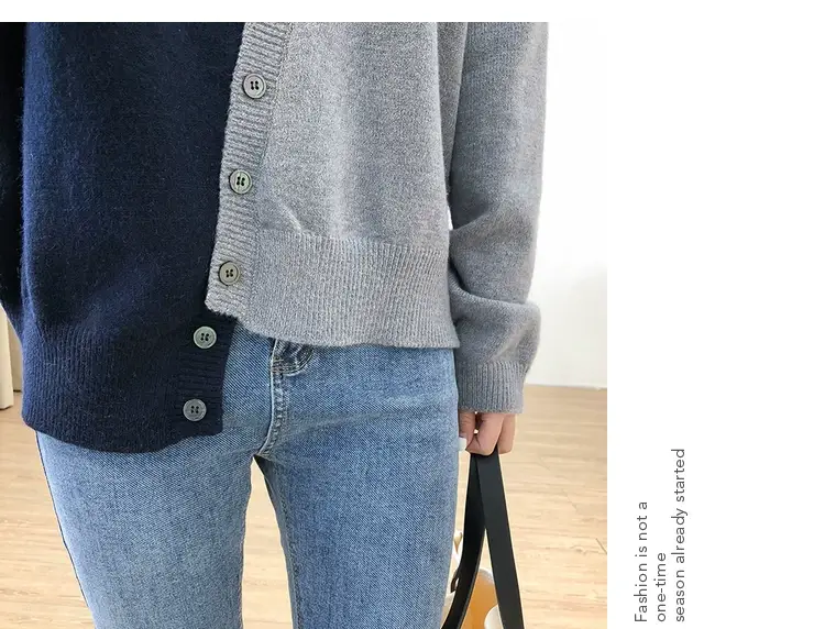 Women Irregular Knitted Pullover Sweater Blue Grey — feature 15