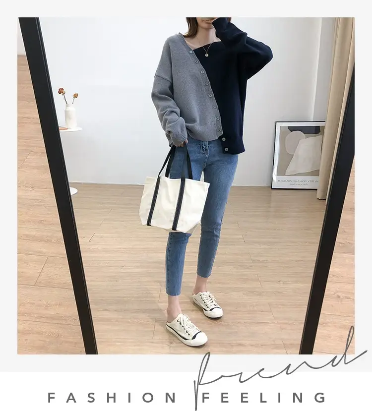 Women Irregular Knitted Pullover Sweater Blue Grey — feature 22