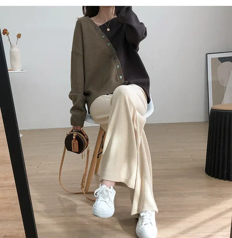 Women Irregular Knitted Pullover Sweater Blue Grey — feature 24