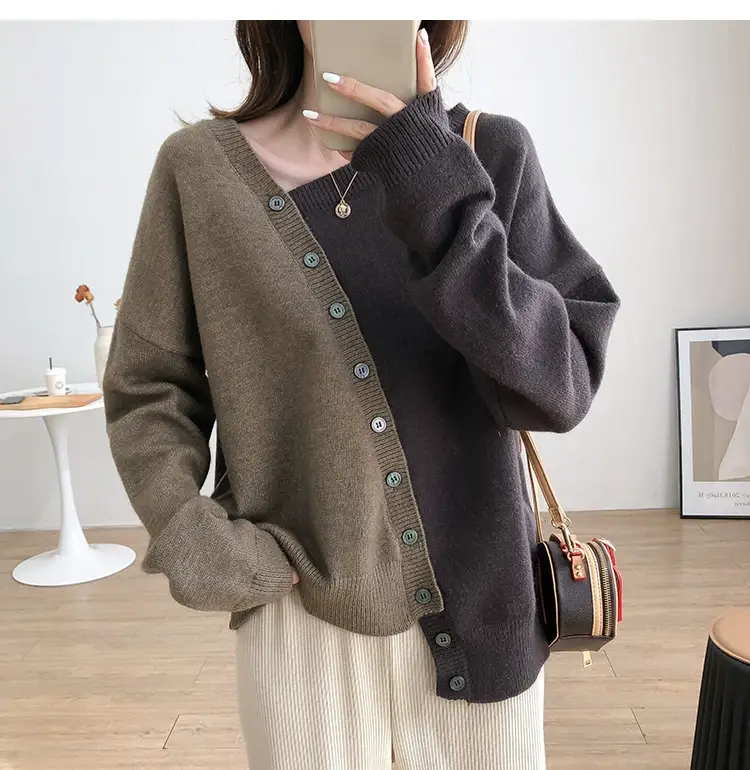 Women Irregular Knitted Pullover Sweater Blue Grey — feature 25