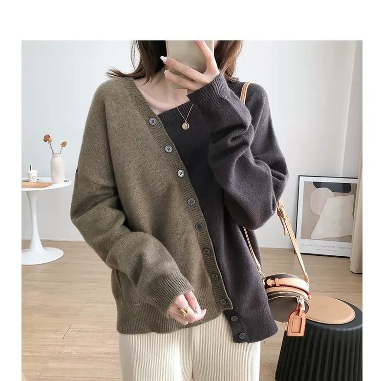 Women Irregular Knitted Pullover Sweater Blue Grey — feature 26