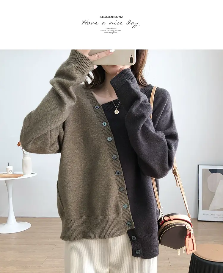 Women Irregular Knitted Pullover Sweater Blue Grey — feature 27