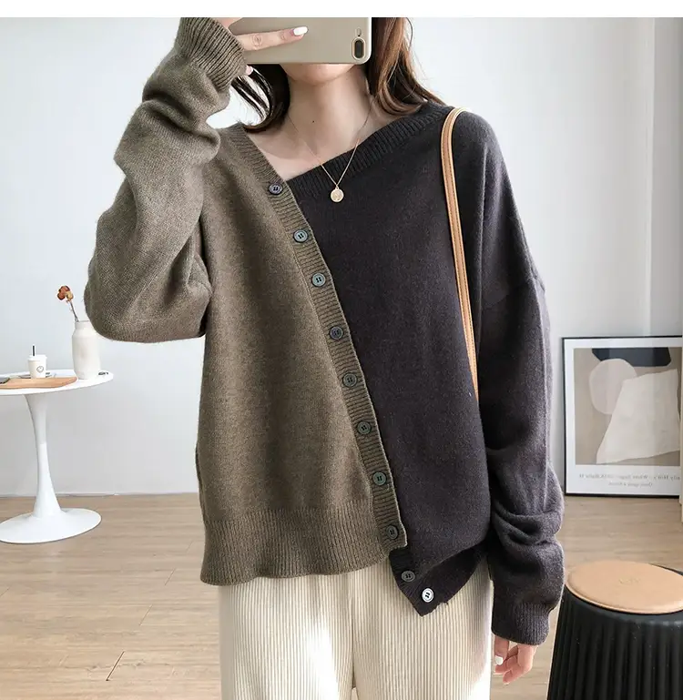 Women Irregular Knitted Pullover Sweater Blue Grey — feature 28