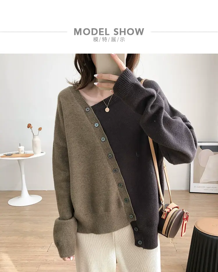 Women Irregular Knitted Pullover Sweater Blue Grey — feature 29