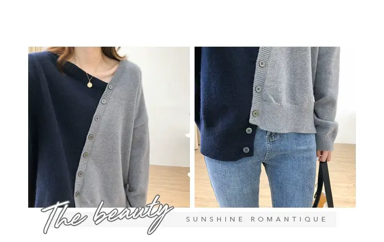 Women Irregular Knitted Pullover Sweater Blue Grey — feature 3