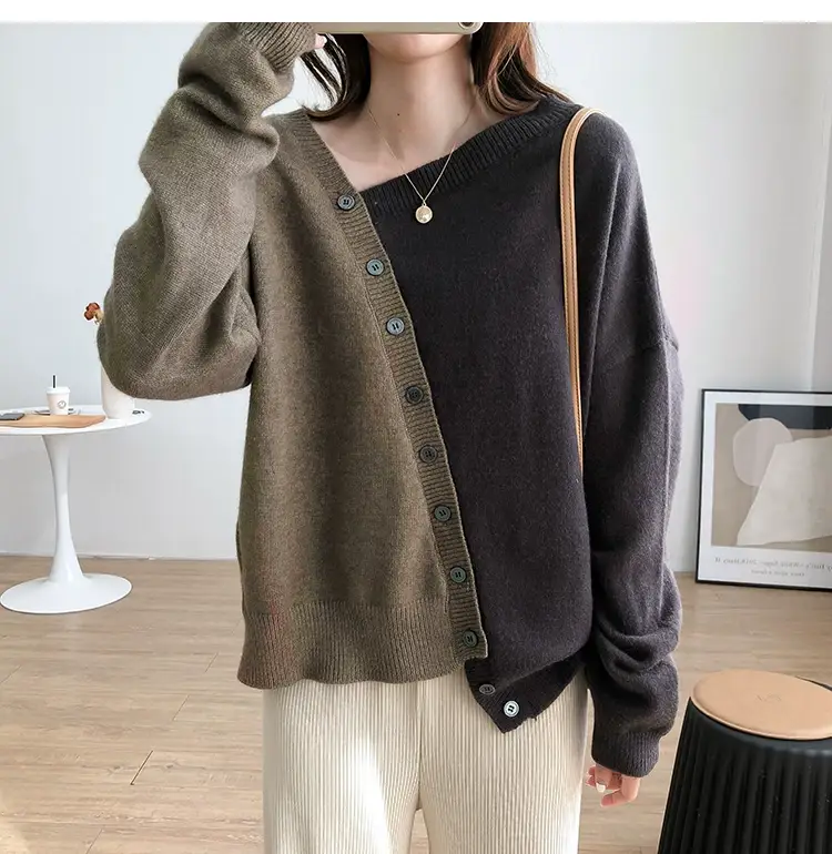 Women Irregular Knitted Pullover Sweater Blue Grey — feature 30