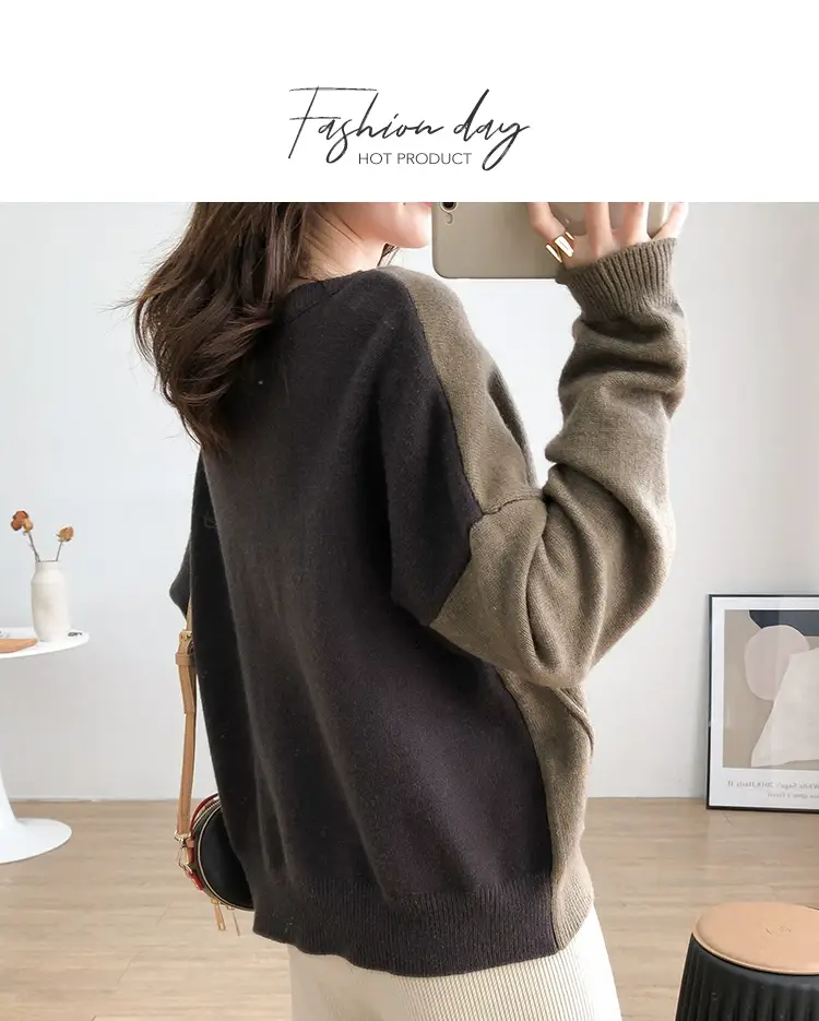 Women Irregular Knitted Pullover Sweater Blue Grey — feature 31
