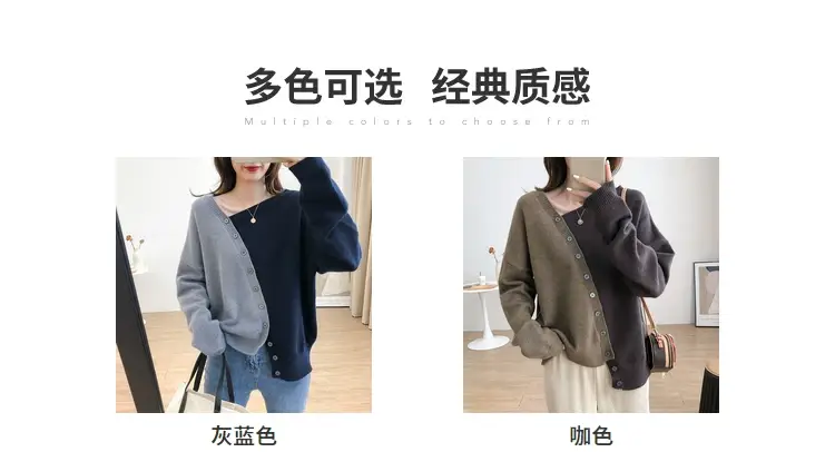 Women Irregular Knitted Pullover Sweater Blue Grey — feature 4