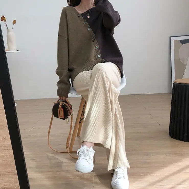 Women Irregular Knitted Pullover Sweater Blue Grey - Image 2