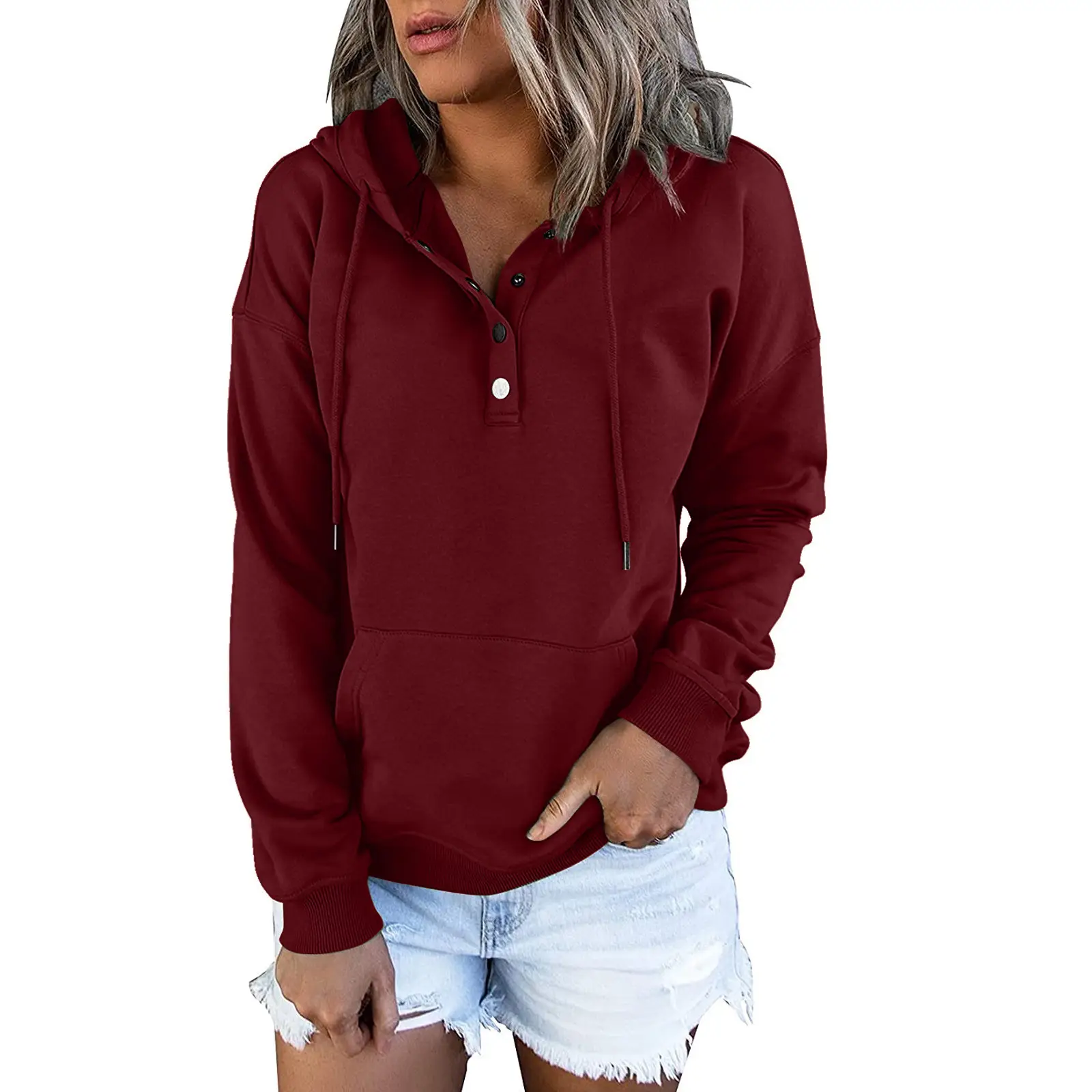 Women Pink Hooded Sweatshirt Large Cotton Pullover - Image 13