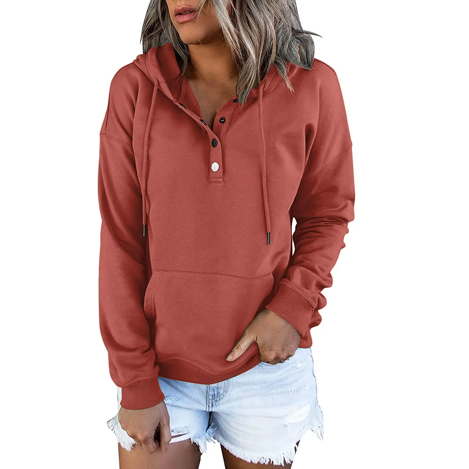 Women Pink Hooded Sweatshirt Large Cotton Pullover - Image 14