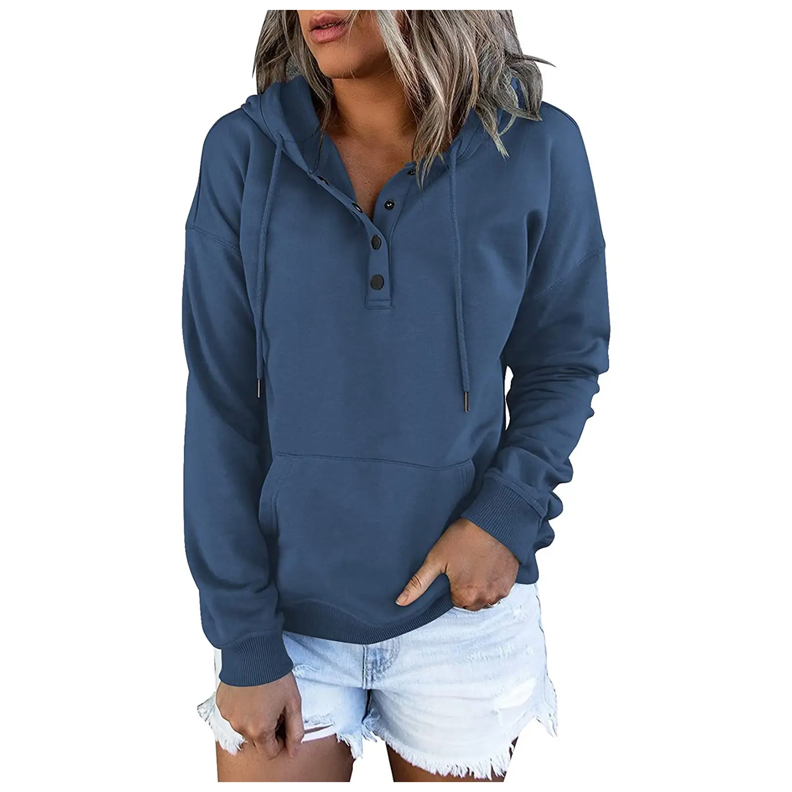 Women Pink Hooded Sweatshirt Large Cotton Pullover - Image 7