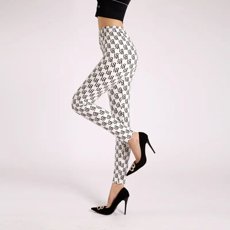 Women Printed Leggings Large High Waist Black Pants