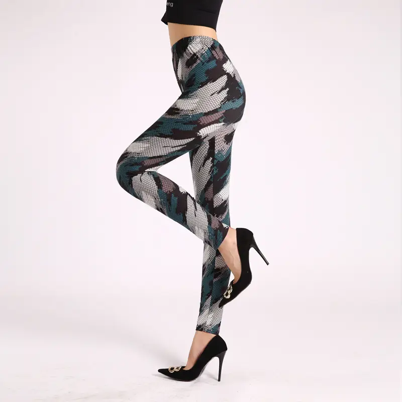 Women Printed Leggings Large High Waist Black Pants