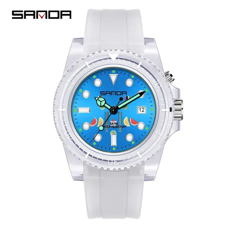 Sanda Dual Calendar Student Watch with Transparent Strap - Image 2