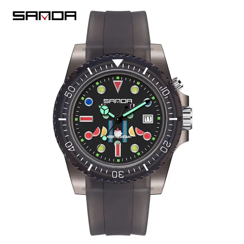 Sanda Dual Calendar Student Watch with Transparent Strap - Image 4