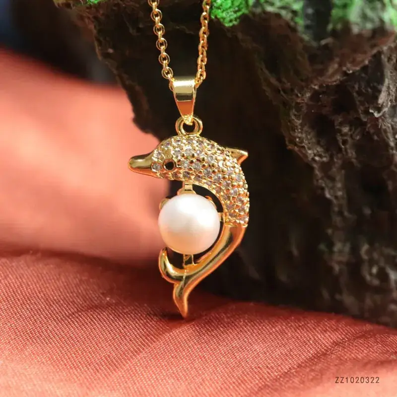 Guan Yu Pearl Dolphin Necklace with Full Diamond - Image 4