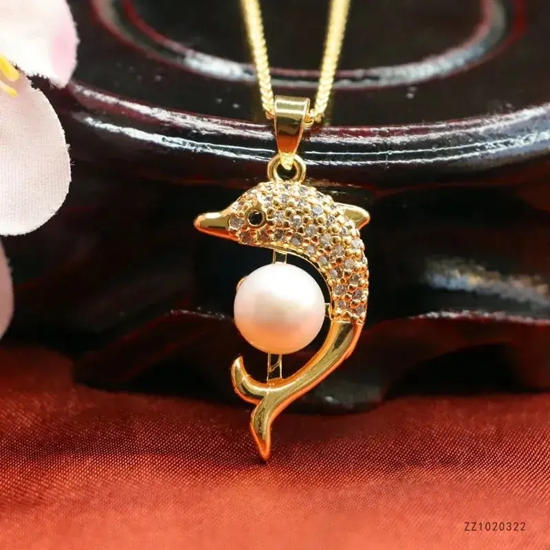 Guan Yu Pearl Dolphin Necklace with Full Diamond - Image 5