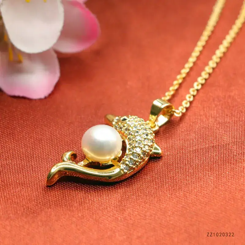 Guan Yu Pearl Dolphin Necklace with Full Diamond - Image 6