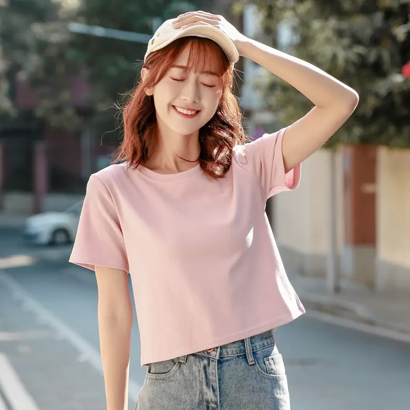 Women Green Navel T-shirt Short Sleeve Summer