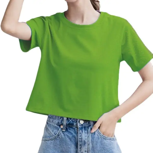 Women Green Navel T-shirt Short Sleeve Summer