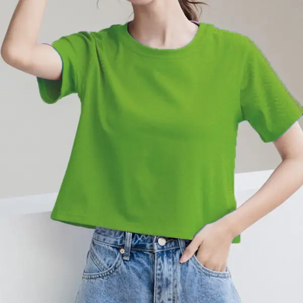 Women Green Navel T-shirt Short Sleeve Summer