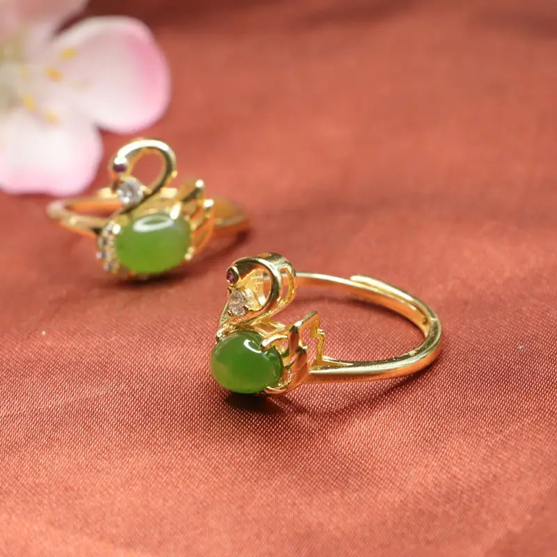 Guan Yu Jade Ring Swan Design Green Jade — feature 10