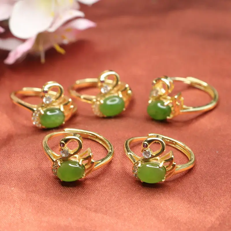 Guan Yu Jade Ring Swan Design Green Jade — feature 12