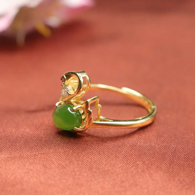 Guan Yu Jade Ring Swan Design Green Jade — feature 5