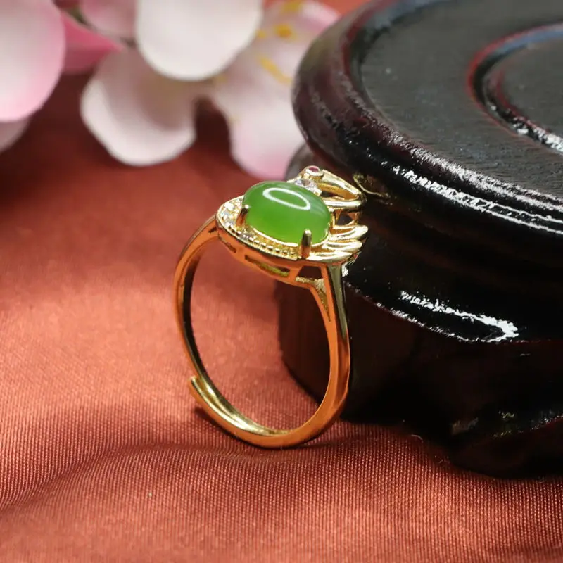 Guan Yu Jade Ring Swan Design Green Jade — feature 7