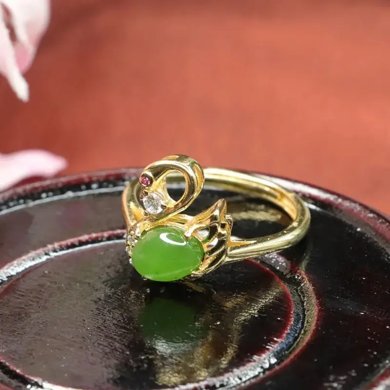 Guan Yu Jade Ring Swan Design Green Jade — feature 8