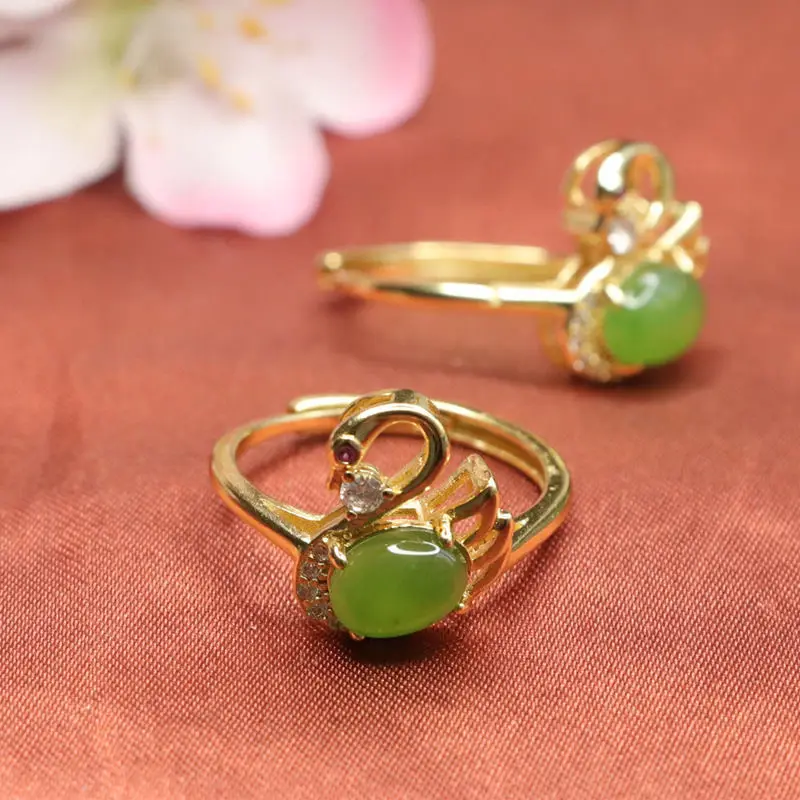 Guan Yu Jade Ring Swan Design Green Jade — feature 9