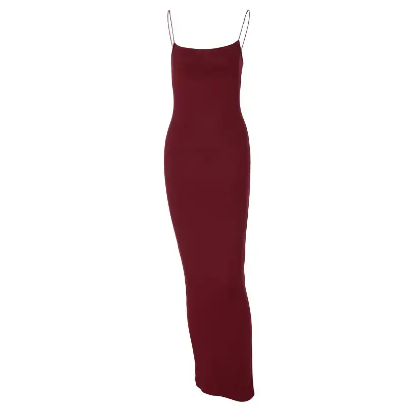 Black Slim Fit Long Skirt Suspender Dress for Women - Image 7