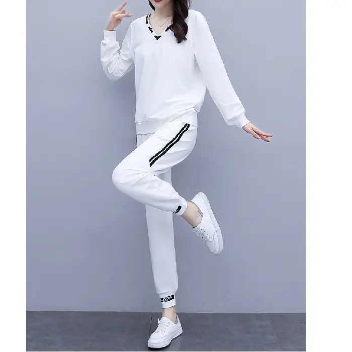 Women's Black Two-Piece Autumn Suit with White Stripes - Image 4