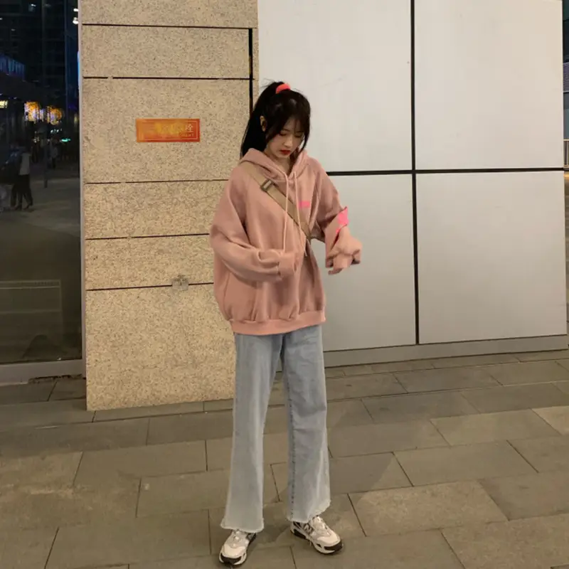 Women's Pink Fleece Hoodie Long Sleeve Sweatshirt — feature 12