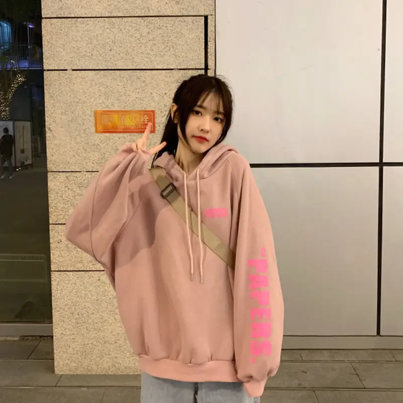 Women's Pink Fleece Hoodie Long Sleeve Sweatshirt — feature 14