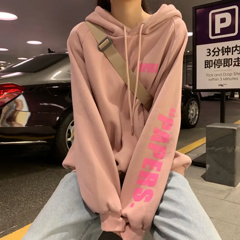 Women's Pink Fleece Hoodie Long Sleeve Sweatshirt — feature 21
