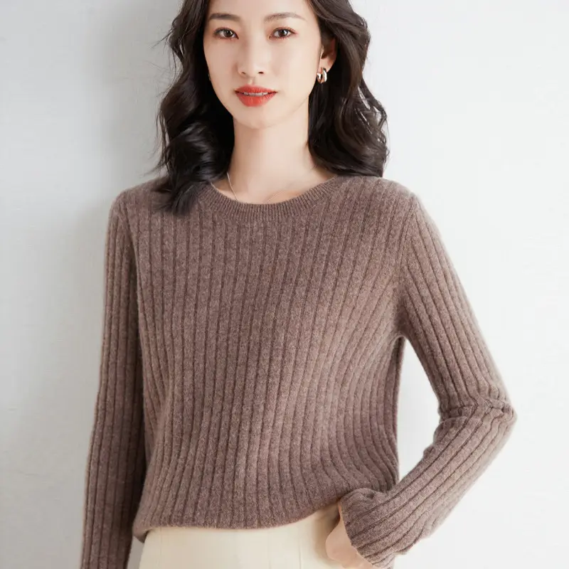Women's Pink Knit Round Neck Sweater Pit Slim Fit - Image 22