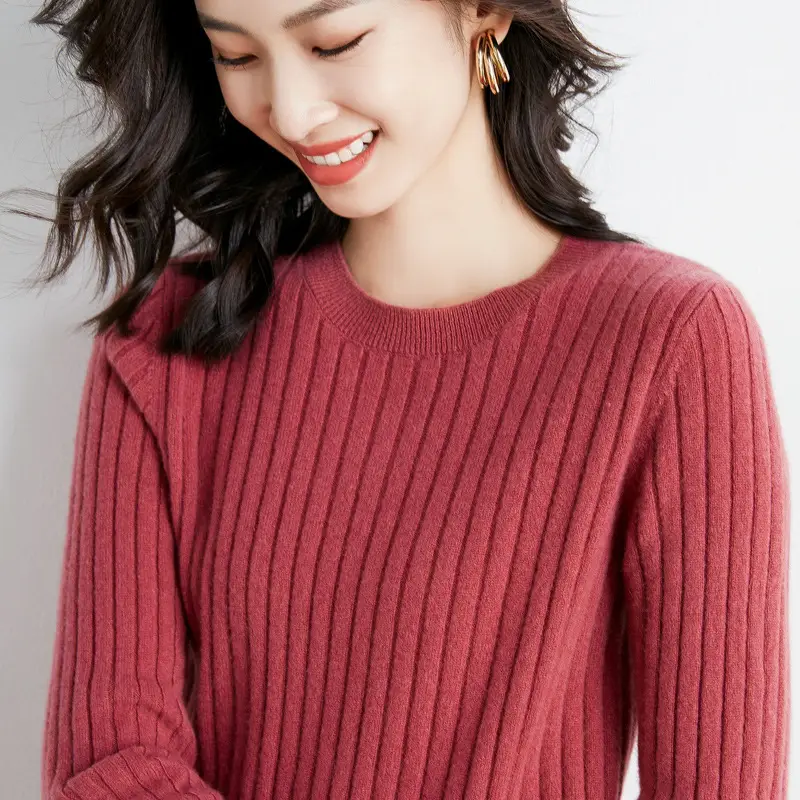 Women's Pink Knit Round Neck Sweater Pit Slim Fit - Image 24