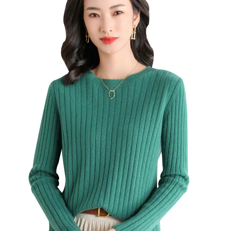 Women's Pink Knit Round Neck Sweater Pit Slim Fit - Image 25