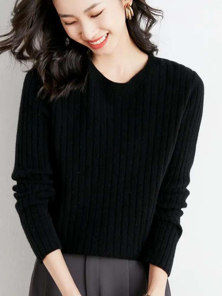 Women's Pink Knit Round Neck Sweater Pit Slim Fit - Image 10