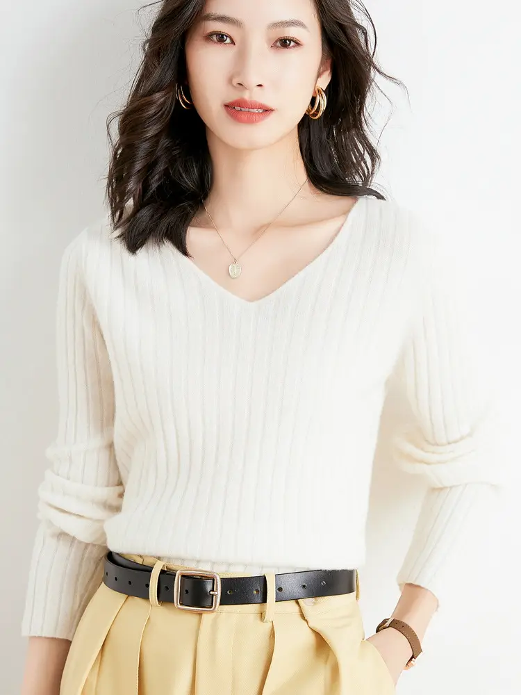 Women's Pink Knit Round Neck Sweater Pit Slim Fit - Image 12