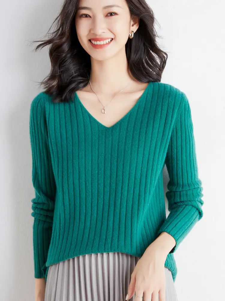 Women's Pink Knit Round Neck Sweater Pit Slim Fit - Image 14