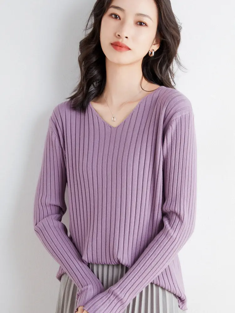 Women's Pink Knit Round Neck Sweater Pit Slim Fit - Image 15